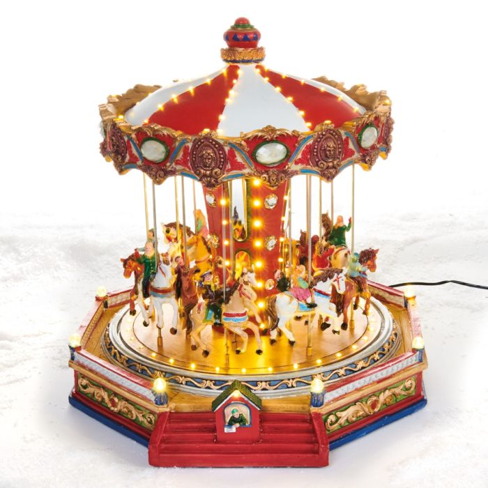 Julekarrusel med heste med bevægelse, lys og lyd fra Pobra.