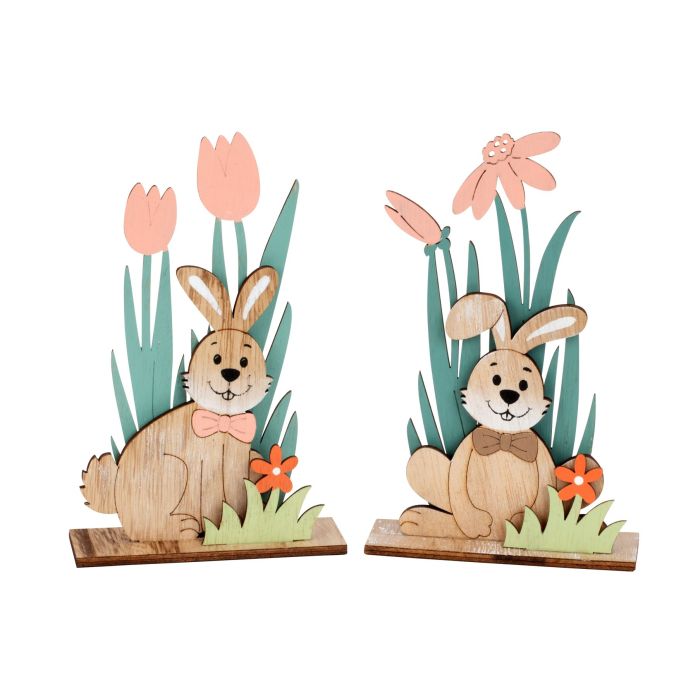 Påskehare i træ med blomster