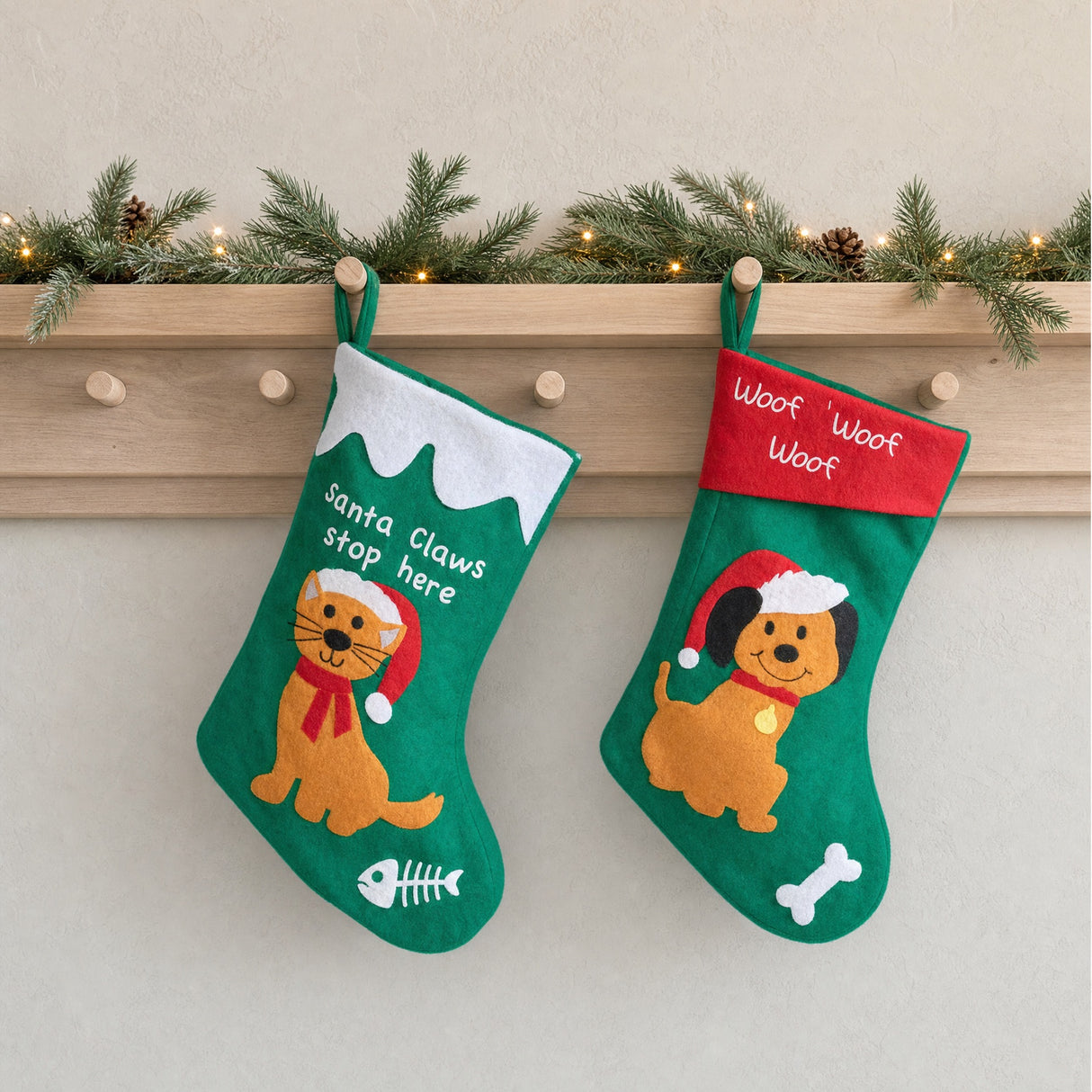 Julesok grøn med kat eller hund