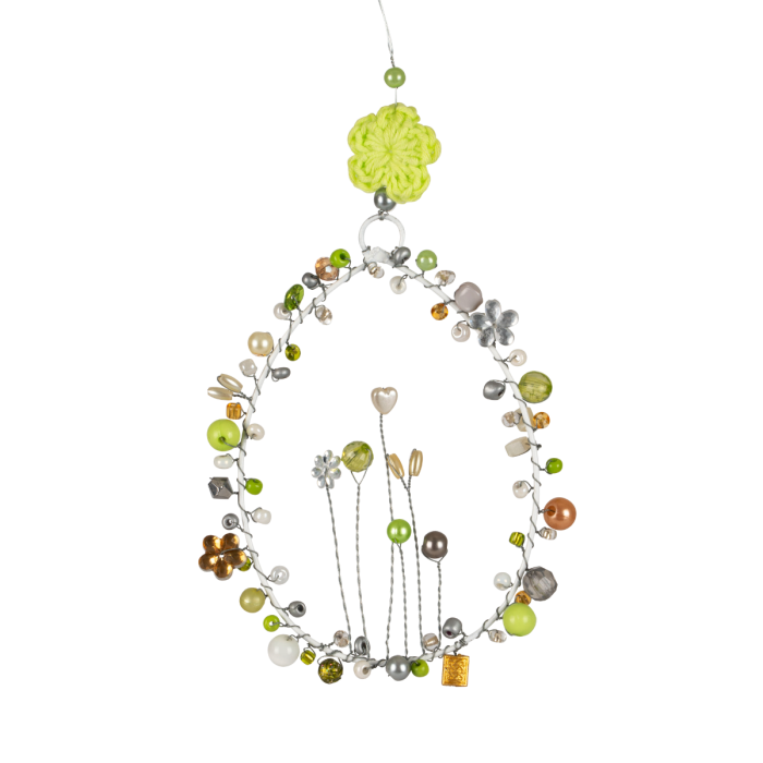 Påskeæg med perler 20 cm højt grønt