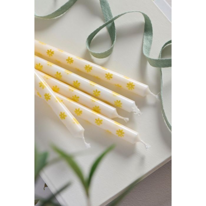 Ib Laursen Hvide kertelys med gule blomster 5-pak