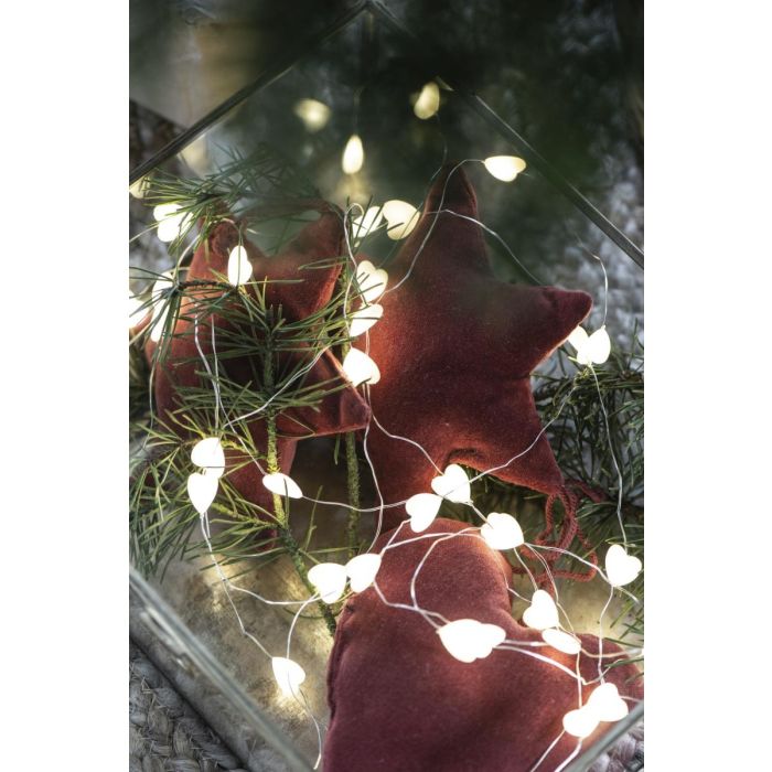 Lyskæde 40 hjerter med timer