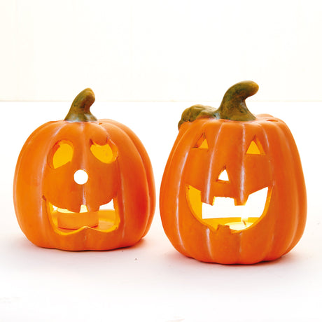 To halloween græskar i keramik til fyrfadslys