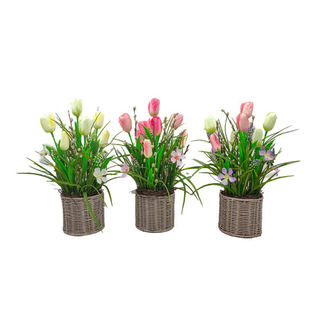 Kurve med forårsblomster i