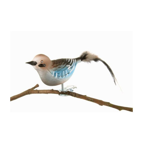 Skovskade fugl i glas med klips set fra den anden side af