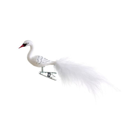 Fugl i glas med klips Svane 13 cm lang