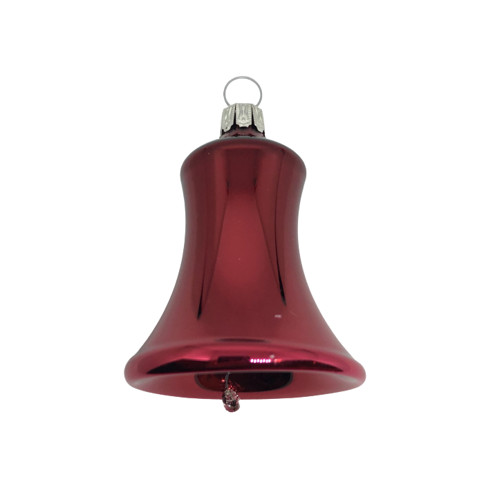 Juleklokke i bordeaux med blank overflade i glas fra  Glasbläserei Thüringer Weihnachten.  