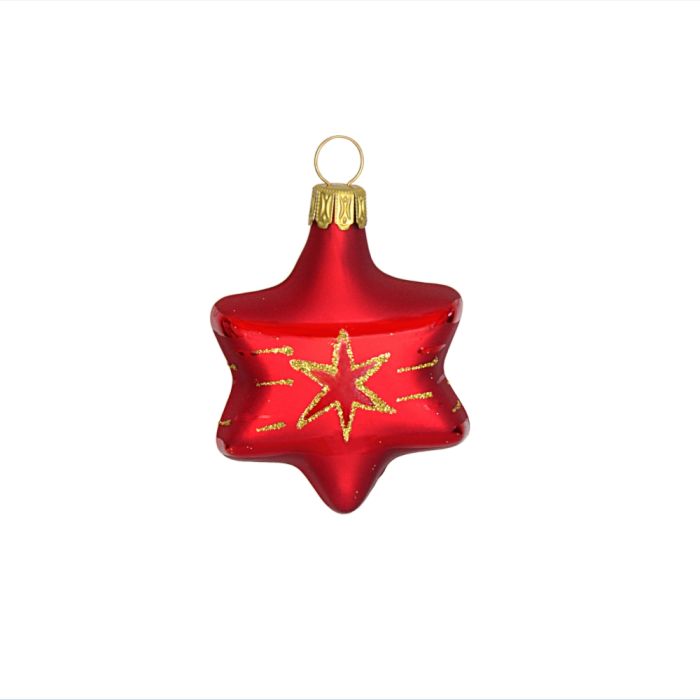 Julekugle Stjerner røde med mønster 4-pak