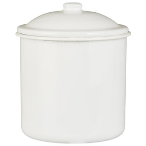 Stor hvid opbevaringsdåse i emalje fra Ib Laursen med låg og rund knop, 1900 ml