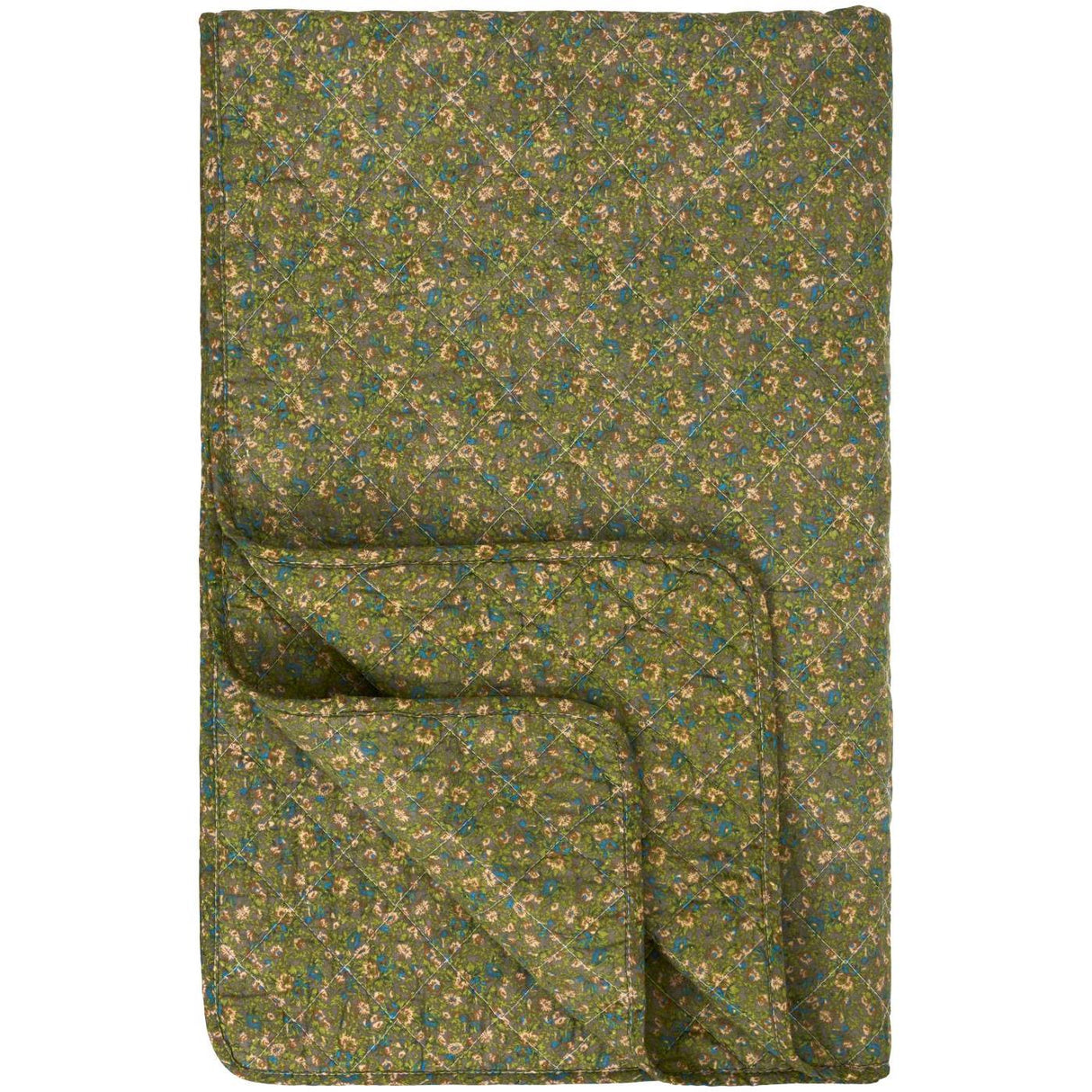 Quilt grå bund med grønne, blå og rosa blomster fra Ib Laursen