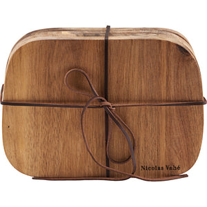 Smørebræt i akacietræ i 4-pak med lædersnor rundt om