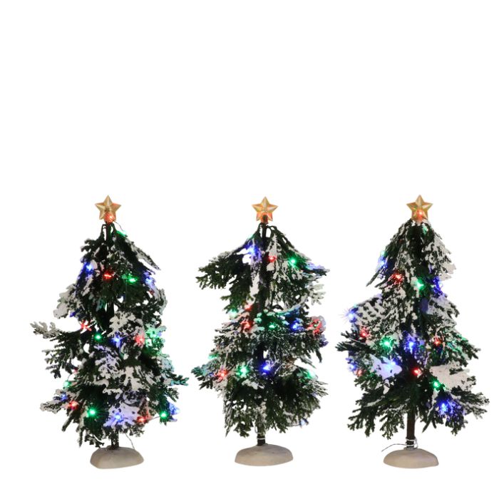 Luville Nåletræer med farvet lys 3-pak