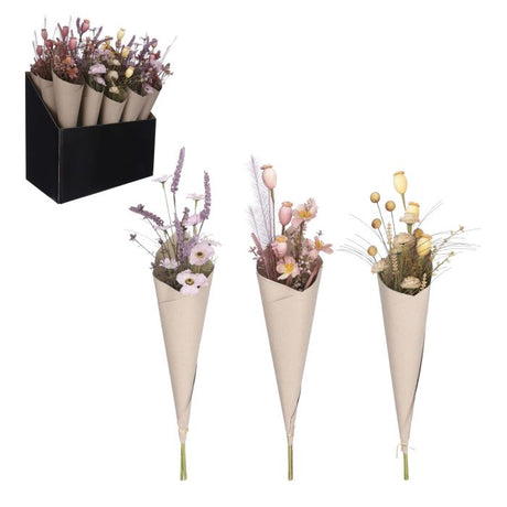 Blomsterbuket i tørret look - lilla 60 cm