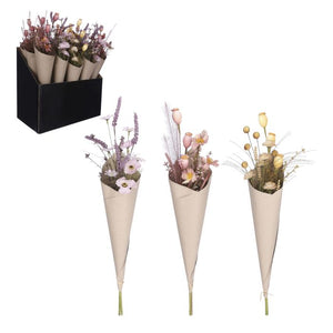Blomsterbuket i tørret look - gul 60 cm