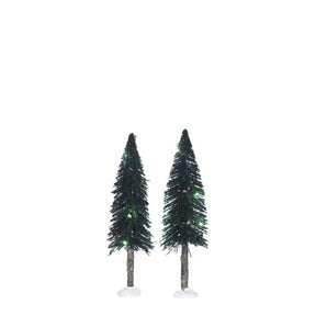 Nåletræer med lys i forskellige farver 2-pak