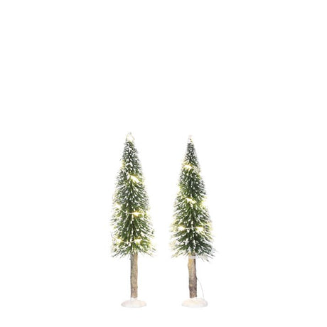 Sneklædte nåletræer med varmt hvidt lys 2-pak