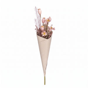 Blomsterbuket i tørret look - lyserød 60 cm