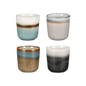 4 Tanzi kaffekopper uden hank i forskellig glasering 