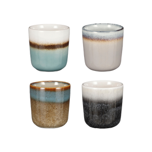 4 Tanzi kaffekopper uden hank i forskellig glasering 