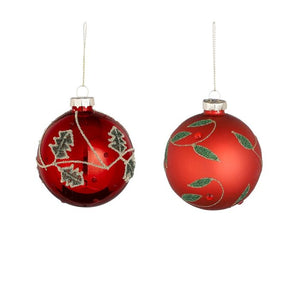Julekugler Røde med bladmønster