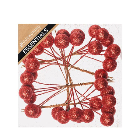 Glitterkugler på 13 cm wire røde