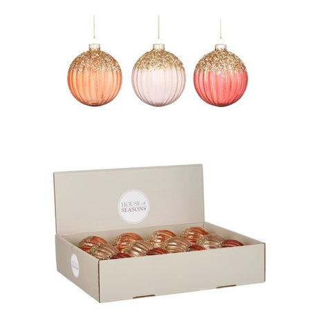 Julekugler i klart glas med glimmer