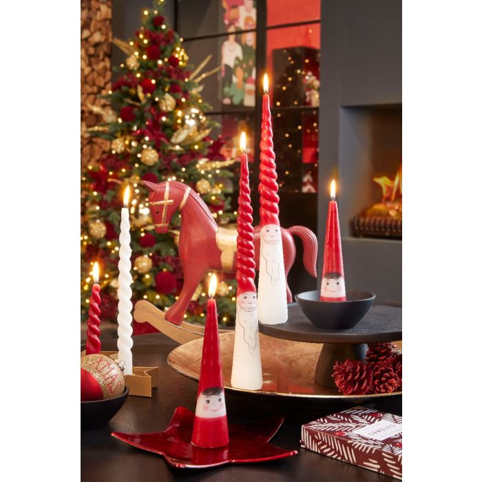 Pakke med 5 lys i creme og rød 