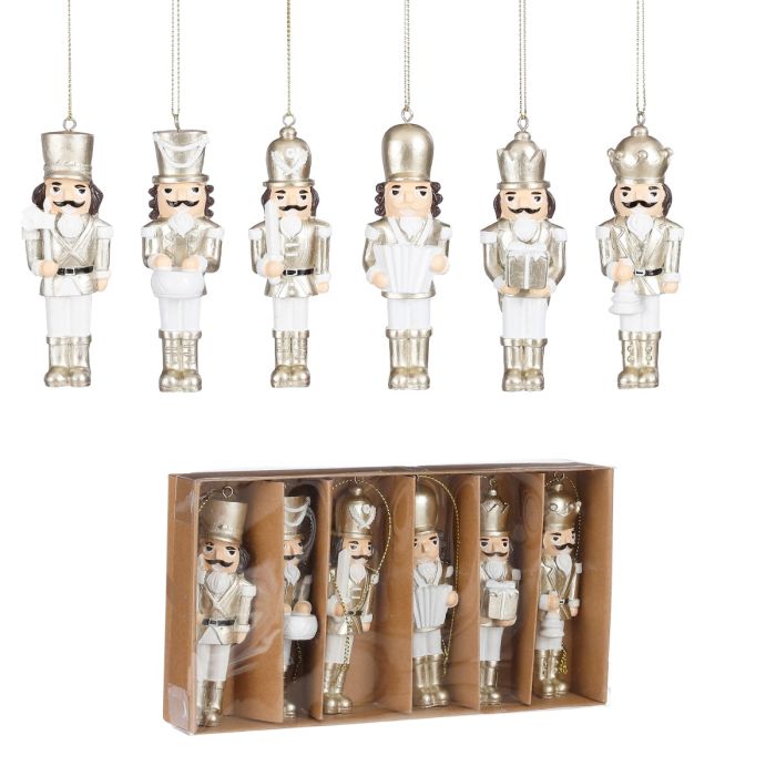 Nøddeknækkersoldater 6-pak guld og hvid