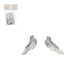 Fugle på klips sølvfarvede 2-pak