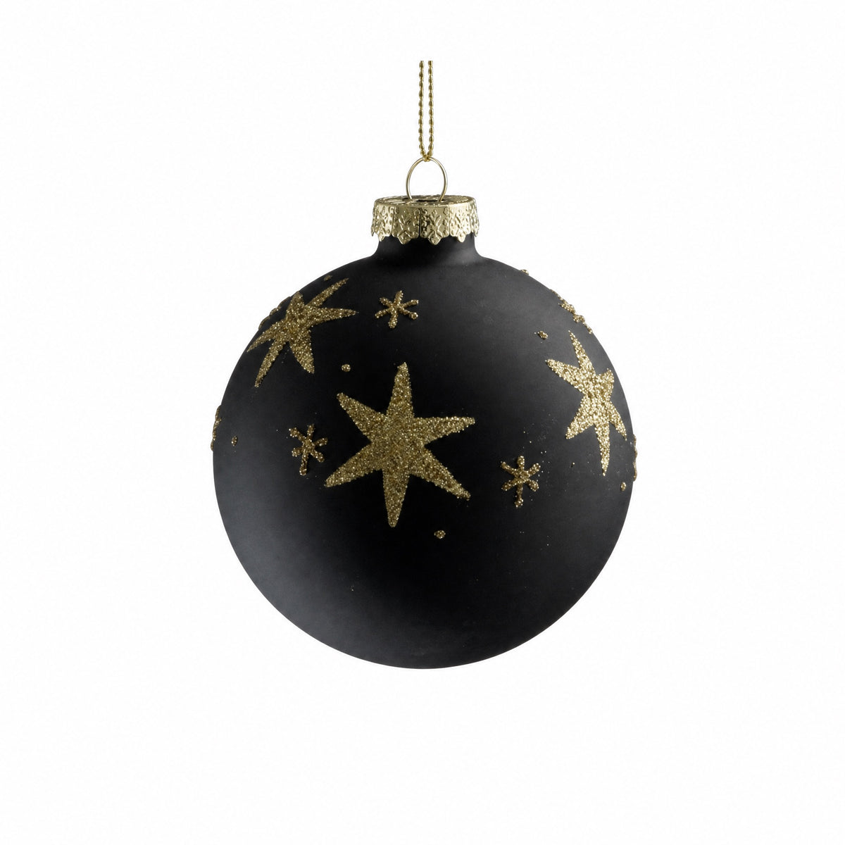 Julekugle med guldglimmer stjerner 8 cm i dia
