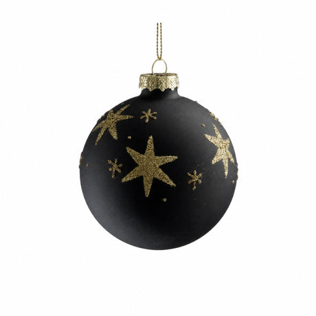 Julekugle med guldglimmer stjerner 8 cm i dia