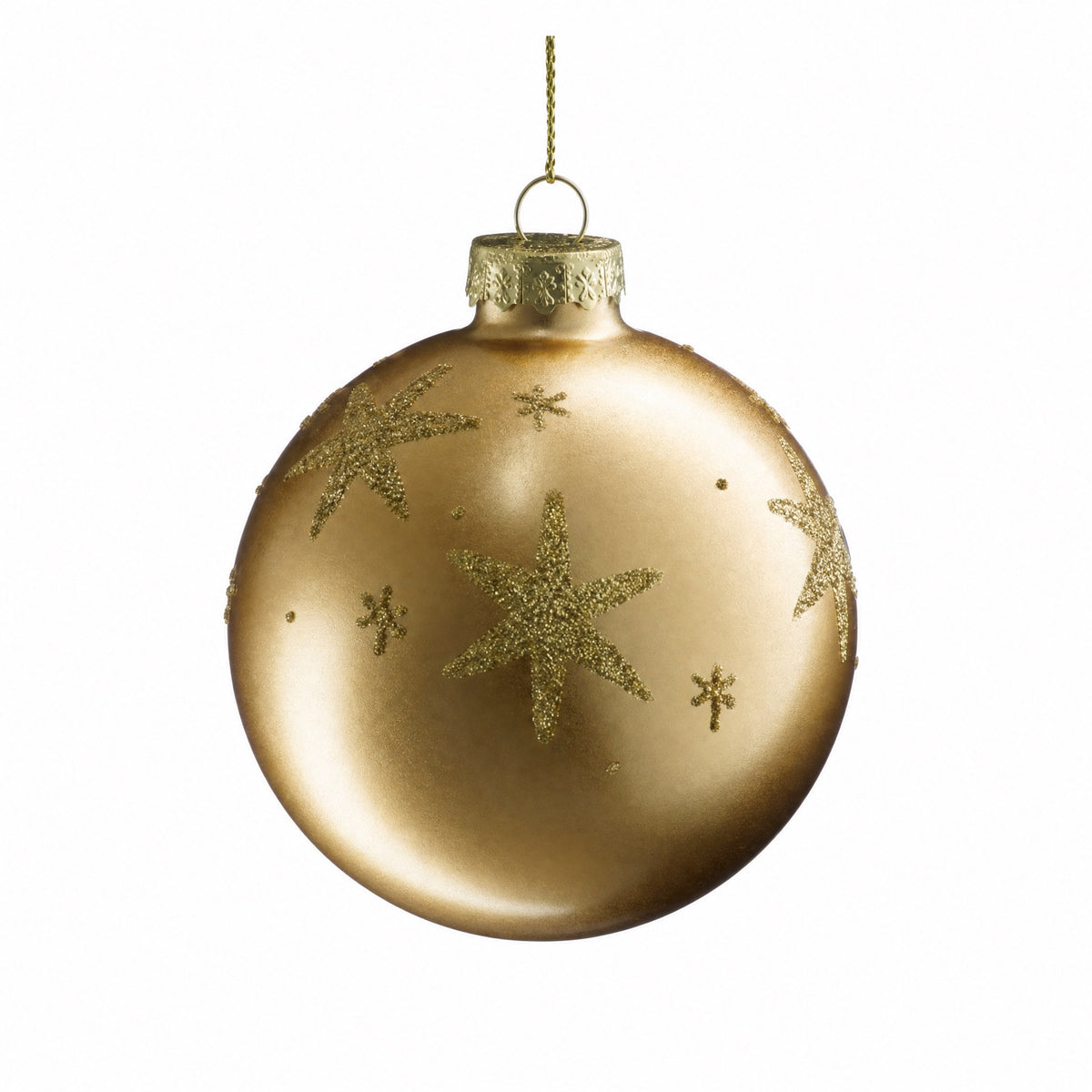 Julekugle med guldglimmer stjerner 8 cm i dia