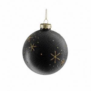 Julekugle med guldglimmer snefnug 8 cm i dia