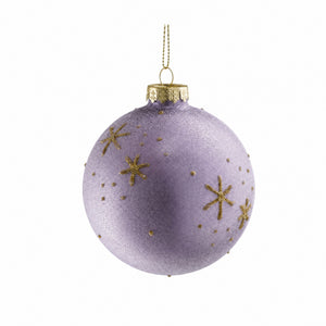 Julekugle med guldglimmer snefnug 8 cm i dia