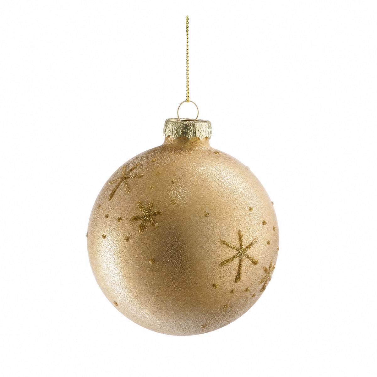 Julekugle med guldglimmer snefnug 8 cm i dia