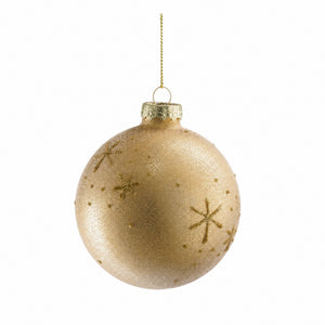 Julekugle med guldglimmer snefnug 8 cm i dia
