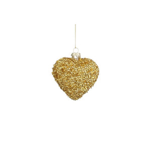Julekugle Hjerte med perler guldfarvet