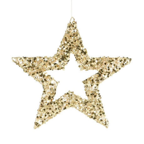Stjerne med pailetter guldfarvet 30 cm i dia
