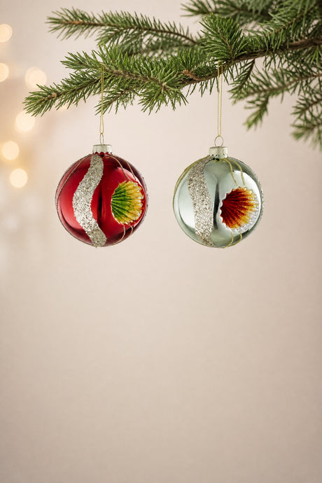 Julekugle Reflekskugle rød eller mint 8 cm i dia