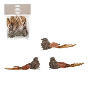Fugle med klips 3-pak brune