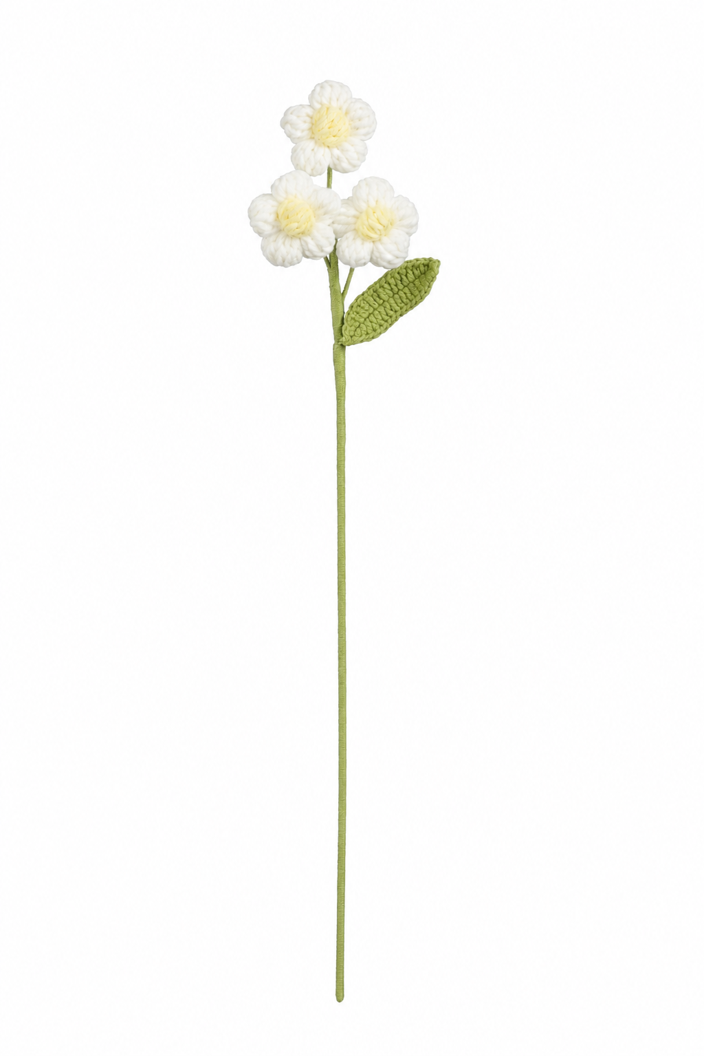 Hæklet hvid forårsblomsterstilk 46 cm lang