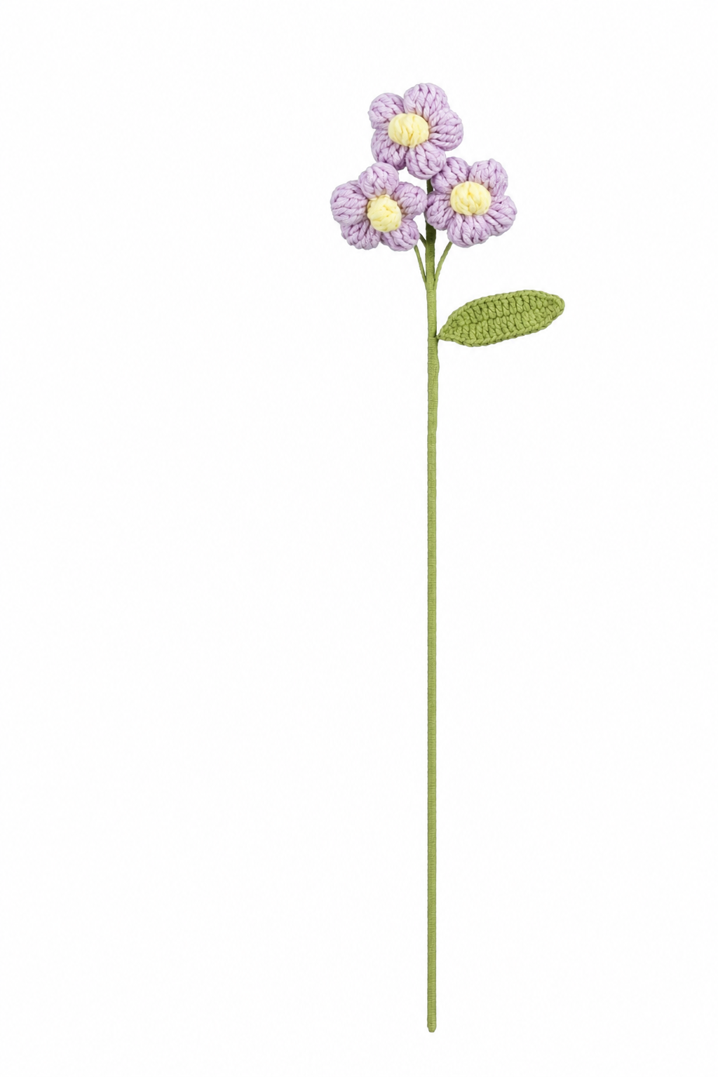 Hæklet lilla og gul forårsblomsterstilk
