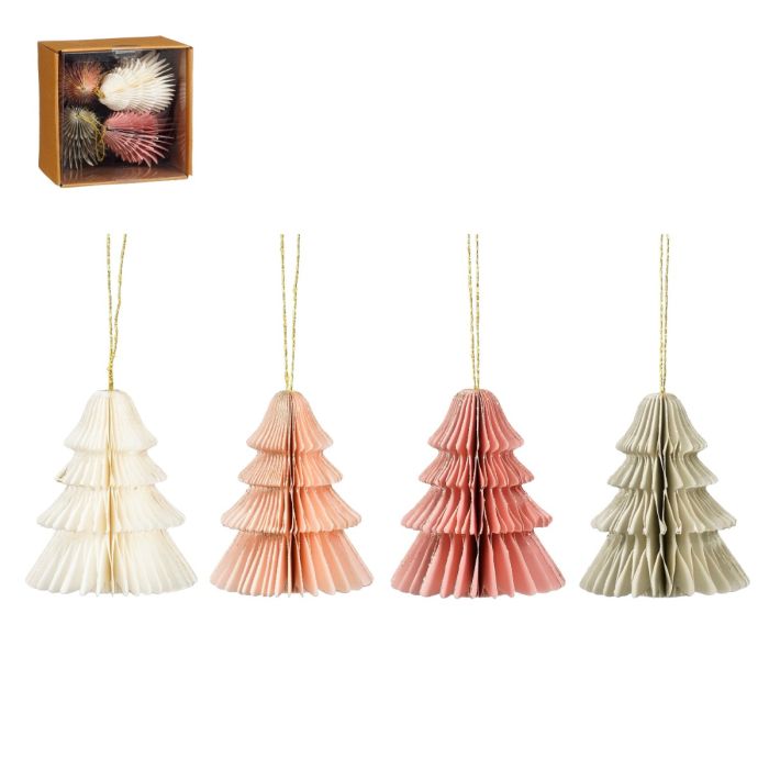 Papirpynt juletræ 4-pak