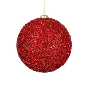 Stor Julekugle rød glitter 20 cm i dia