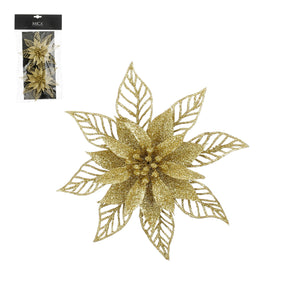 Julestjerne med klips guld glitter 2-pak