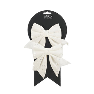 Sløjfer hvide glitter 12 cm brede 2-pak til dekoration