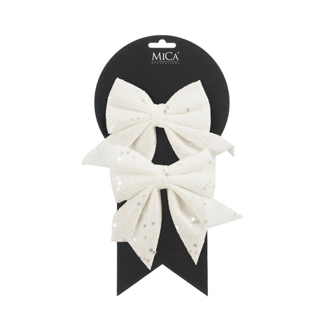Sløjfer hvide glitter 12 cm brede 2-pak til dekoration