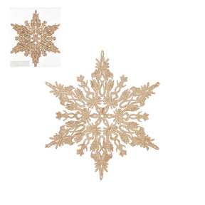 Glitrende champagnefarvede snefnug i plast til ophæng 4-pak