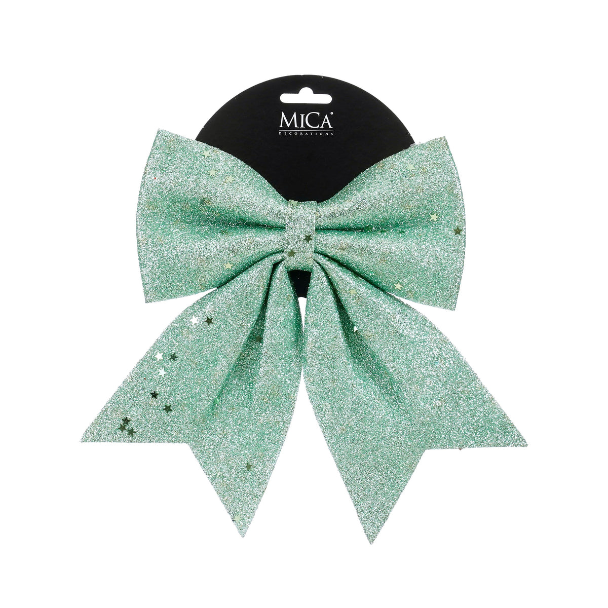 Sløjfe mintgrøn glitter 20 cm bred til dekoration fra Mica Decorations