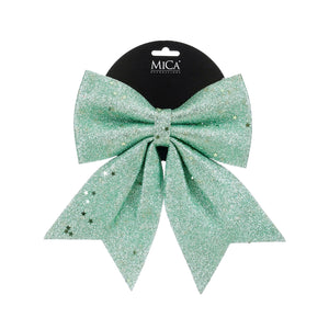Sløjfe mintgrøn glitter 20 cm bred til dekoration fra Mica Decorations
